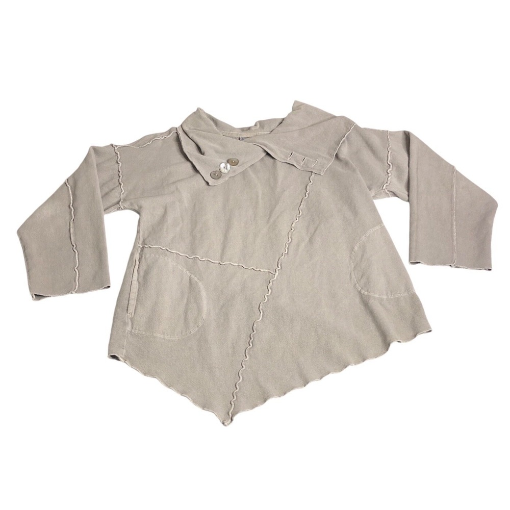 Sea Breeze of California Top Women L Taupe Gray Cowl Neck Asymmetrical Lagenlook